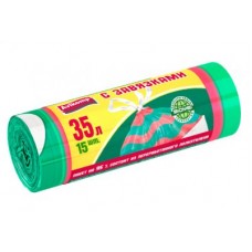 35л AV Пакеты д/мусора с завязками Уник технолог ПОЛОСАТИКИ, ПСД 35л, 15шт рулон красный/зеленый